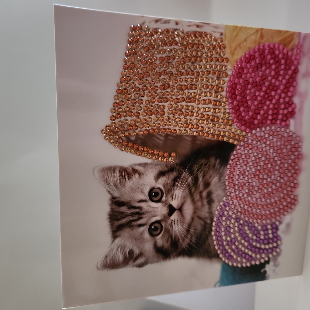 Handmade Kitty Diamond Painting Greeting Card